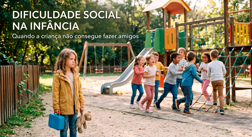 Criança sozinha no recreio com dificuldade de fazer amigos